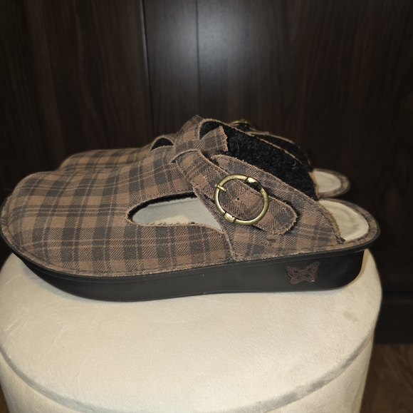 Alegria Plaid Leather Clogs. Non Slip Adjustable. Lined. Size 9 - Picture 6 of 9